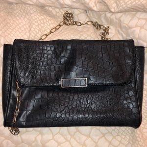 Black croc cross body bag with gold chain
